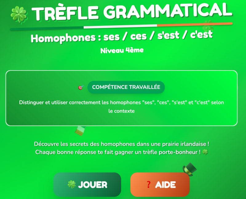 Les homophones ces, ses, c'est, s'est (4ème)