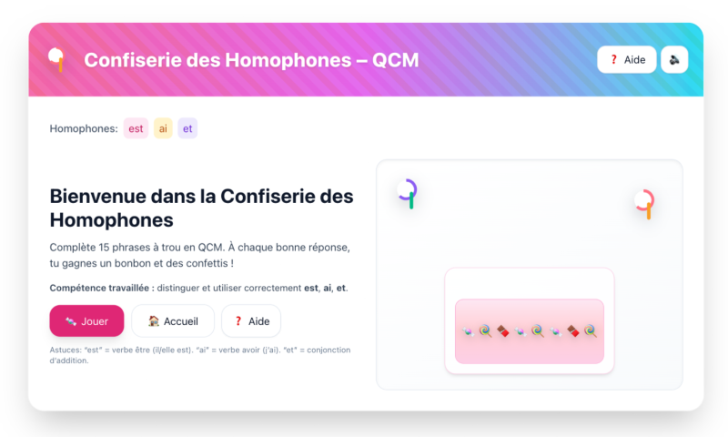 Les homophones est, ai, et (CM2)
