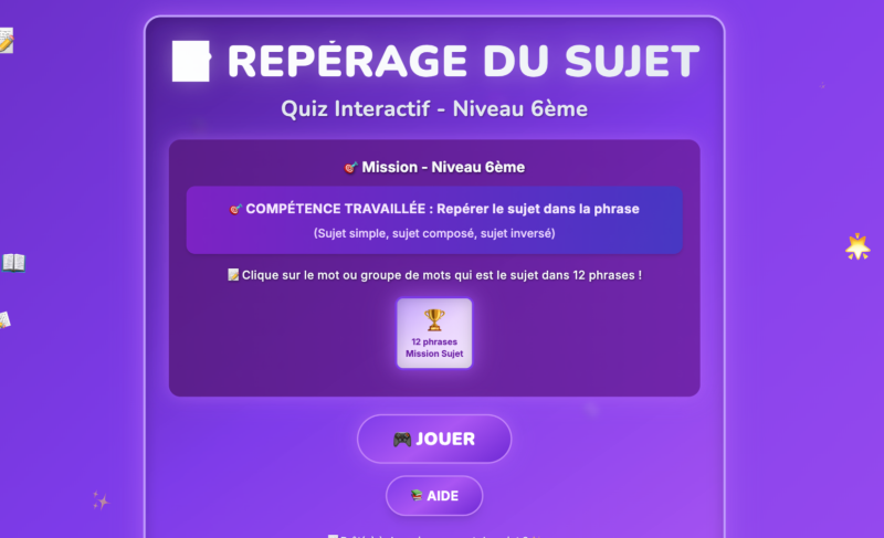 Le repérage du sujet (6ème)
